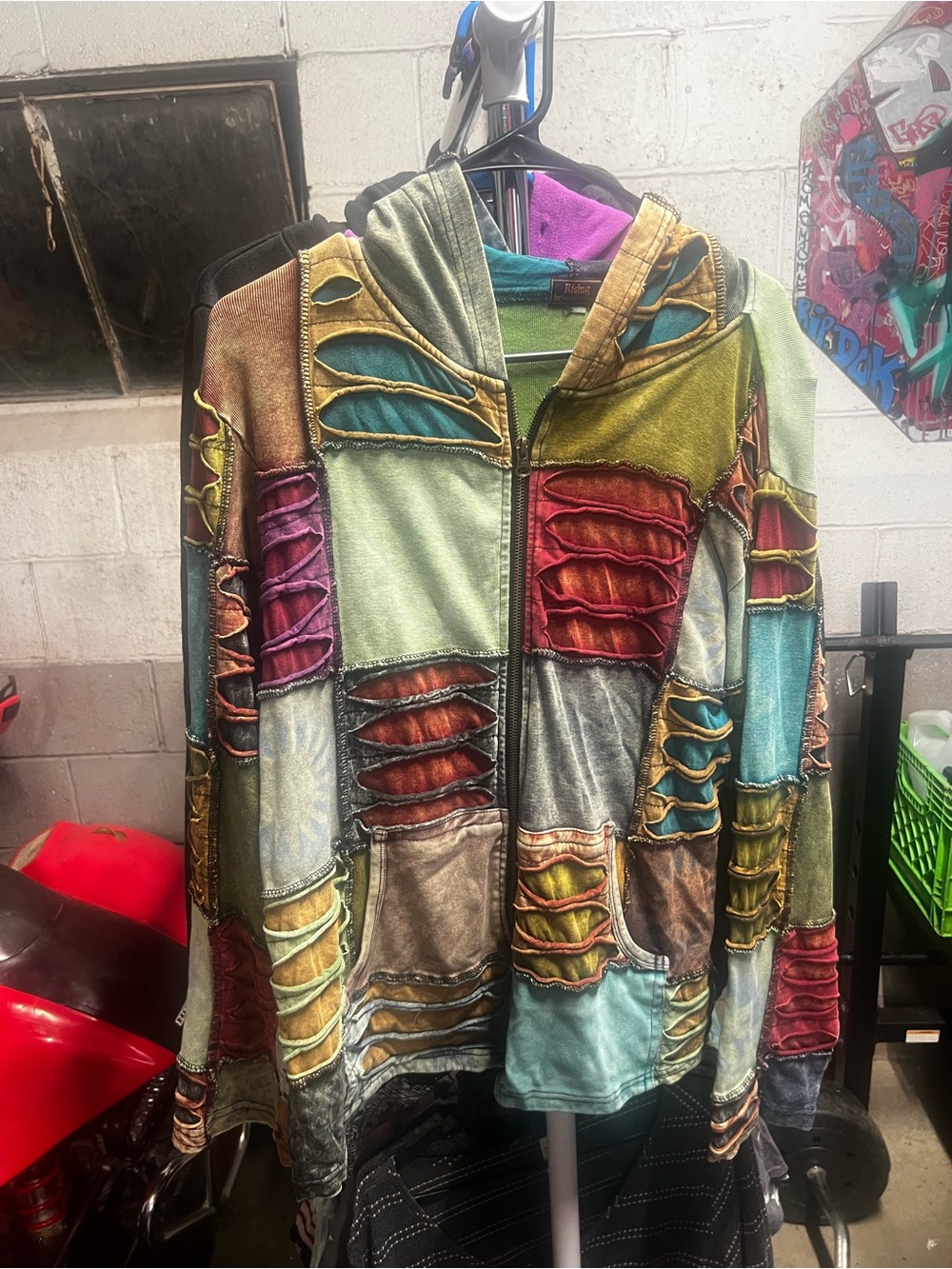 Rising International Multicolor Patchwork Hooded Shirt Jacket